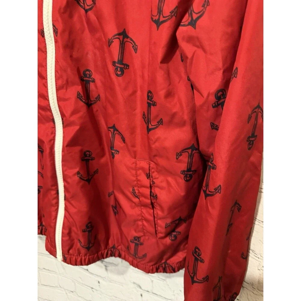 Boy's Gymboree red Light weight full zipper Jacket w/ blue Anchors Large 10-12